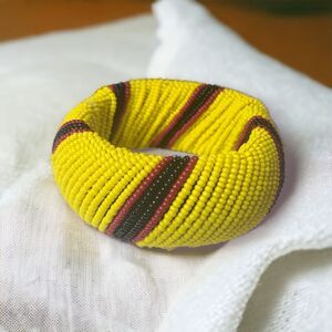 Yellow Black Red Seed Bead Wrapped Cuff Bracelet Bangle Boho Fashion Jewelry